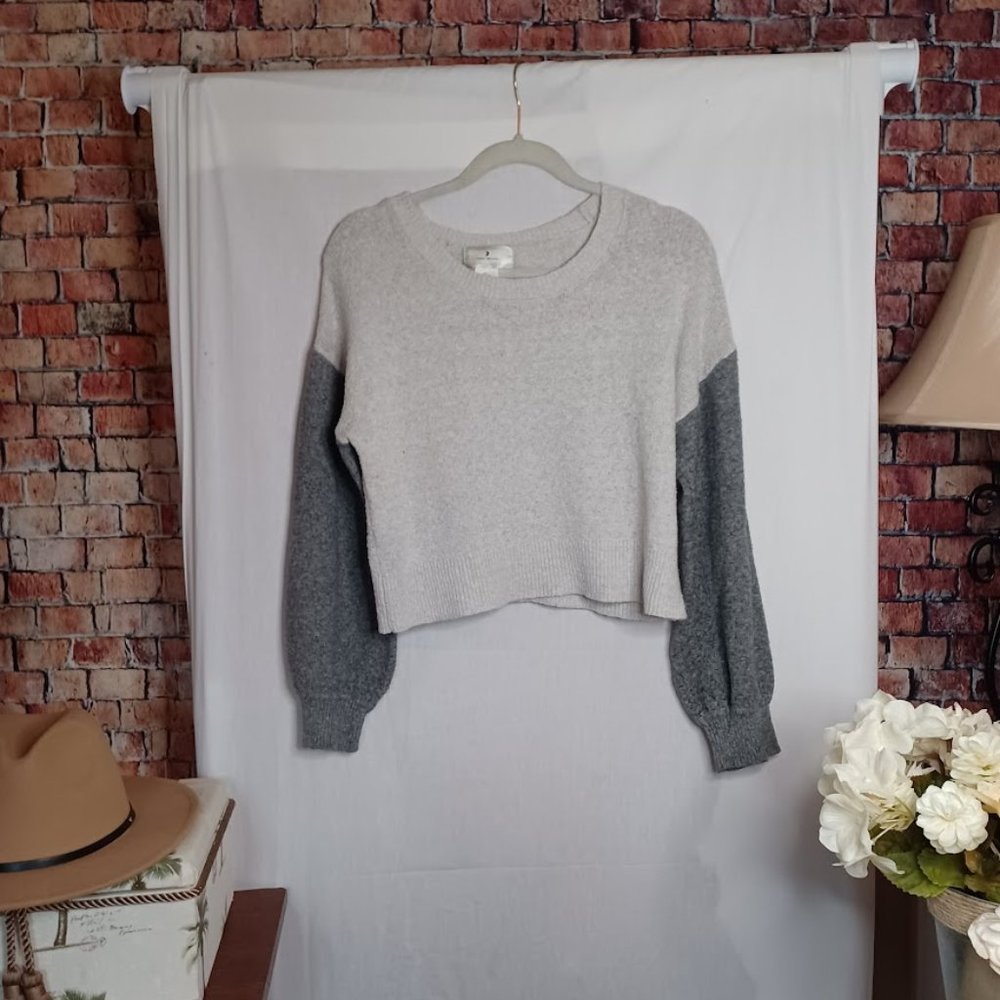 Ruby Moon Two-Toned Gray Crop Sweater | Small | T… - image 1